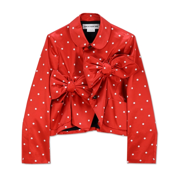 Comme Des Garcons CDG GIRL Baumwoll Silk Satin Dots Printed Bow Jacket Jacket Rot | 91874-ITZP