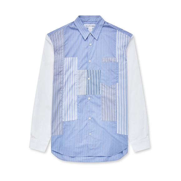 Comme Des Garcons CDG Shirt Forever - Gestreift Patchwork Baumwoll Shirt Oberteile Blue/White | 87914-HLFD