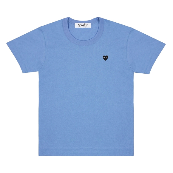 Comme Des Garcons PLAY Basic Coloured T-Shirt Small Black Emblem Short Sleeve Blau | 26049-VLZM