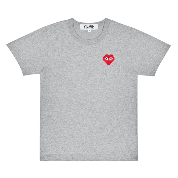 Comme Des Garcons PLAY Basic Invaders T-Shirt Red Emblem Short Sleeve Grau | 15760-EIMN