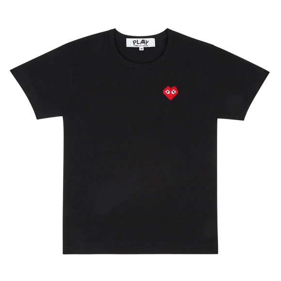 Comme Des Garcons PLAY Basic Invaders T-Shirt Red Emblem Short Sleeve Schwarz | 59631-MJKN