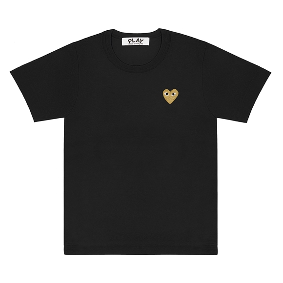 Comme Des Garcons PLAY Basic T-Shirt Gold Emblem Short Sleeve Schwarz | 93650-XURM