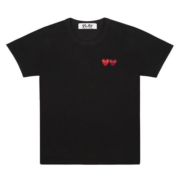 Comme Des Garcons PLAY Basic T-Shirt Two Emblems Short Sleeve Schwarz | 21079-LGUA
