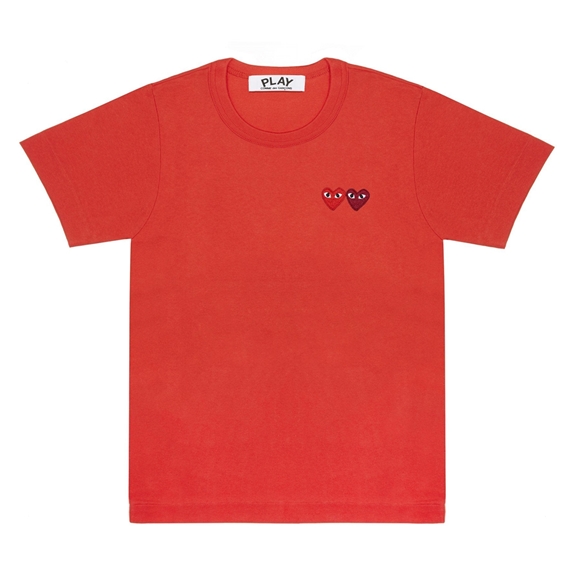 Comme Des Garcons PLAY Basic T-Shirt Two Emblems Short Sleeve Rot | 29501-PEUT