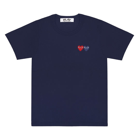Comme Des Garcons PLAY Basic T-Shirt Two Emblems Short Sleeve Navy | 31496-KIQD