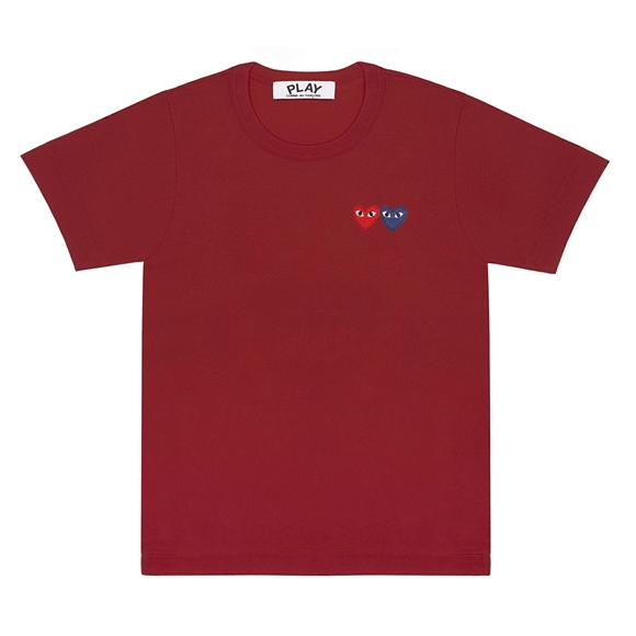 Comme Des Garcons PLAY Basic T-Shirt Two Emblems Short Sleeve Bordeaux | 72301-WUSL