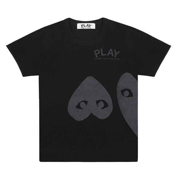 Comme Des Garcons PLAY Black T-Shirt Black Three Heart Screenprint Short Sleeve Schwarz | 42790-DLWF