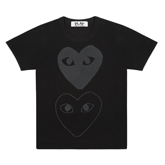 Comme Des Garcons PLAY Black T-Shirt Black Double Heart Screenprint Short Sleeve Schwarz | 97315-FCSZ