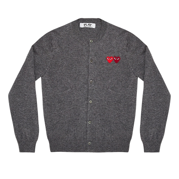 Comme Des Garcons PLAY Cardigan with Double Emblems Strickwaren Grau | 01985-NPXG