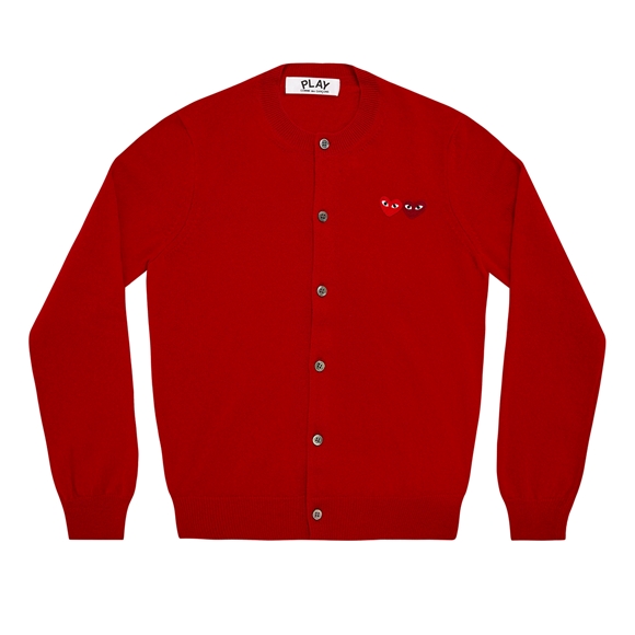 Comme Des Garcons PLAY Cardigan with Double Emblems Strickwaren Rot | 97410-IWPE