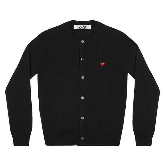 Comme Des Garcons PLAY Cardigan with Small Red Heart Strickwaren Schwarz | 59873-JHMZ
