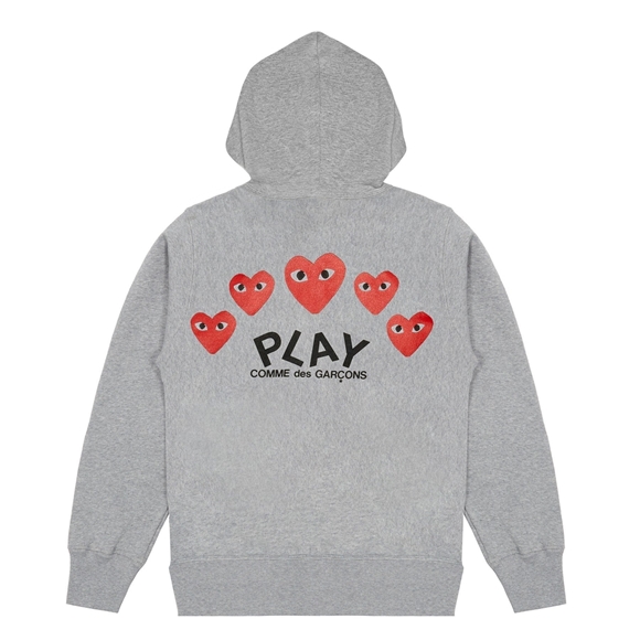Comme Des Garcons PLAY Grey Multi Logo Zip Mit Kapuze Sweatshirt Hooded Sweatshirt Grau | 96781-JBWA