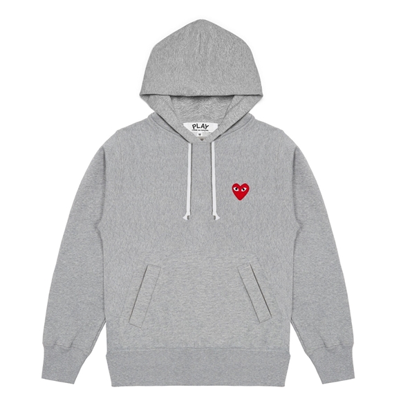 Comme Des Garcons PLAY Grey Pullover Mit Kapuze Sweatshirt Hooded Sweatshirt Grau | 90368-WOSZ