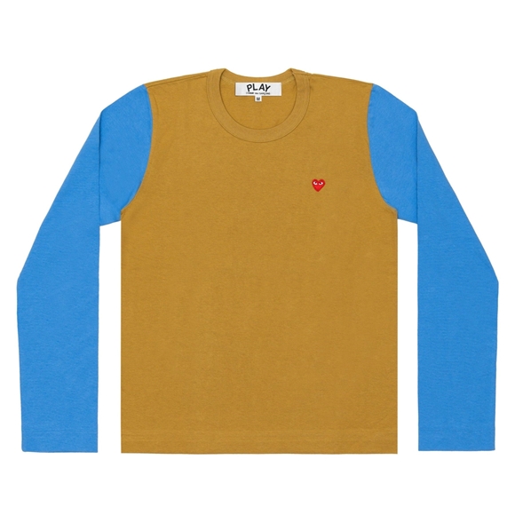 Comme Des Garcons PLAY L/S BI-Colour Small Emblem T-Shirt Long Sleeve Olive/Blue | 41986-KESR