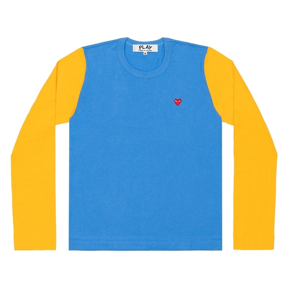 Comme Des Garcons PLAY L/S BI-Colour Small Emblem T-Shirt Long Sleeve Blue/Yellow | 43102-PUMS