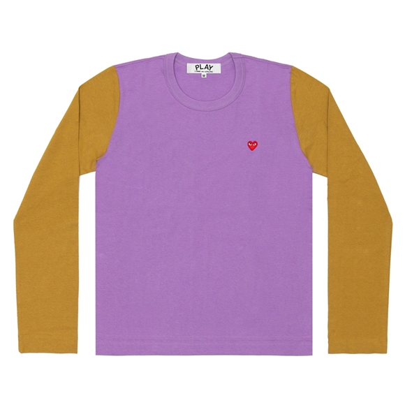Comme Des Garcons PLAY L/S BI-Colour Small Emblem T-Shirt Long Sleeve Olivgrün | 60834-CEPD