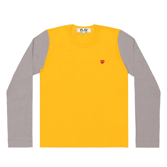 Comme Des Garcons PLAY L/S BI-Colour Small Emblem T-Shirt Long Sleeve Yellow/Grey | 96438-FURX
