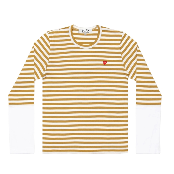 Comme Des Garcons PLAY L/S BI-Colour Stripe White Sleeve T-Shirt Long Sleeve Olive/White | 01264-NTOE