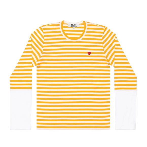 Comme Des Garcons PLAY L/S BI-Colour Stripe White Sleeve T-Shirt Long Sleeve Yellow/White | 10739-GXVL