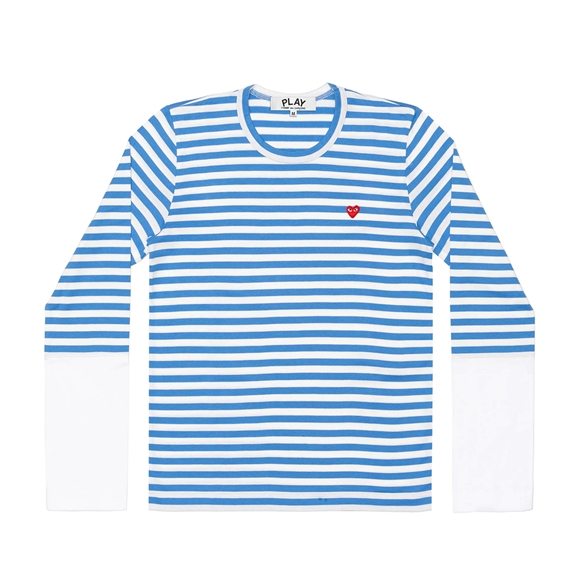 Comme Des Garcons PLAY L/S BI-Colour Stripe White Sleeve T-Shirt Long Sleeve Blue/White | 76391-YKZQ