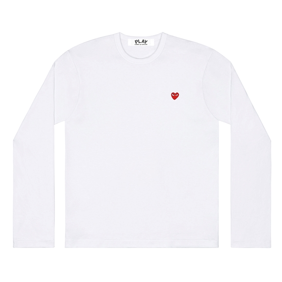 Comme Des Garcons PLAY L/S Basic T-Shirt Small Red Emblem Long Sleeve Weiß | 24039-XYQI