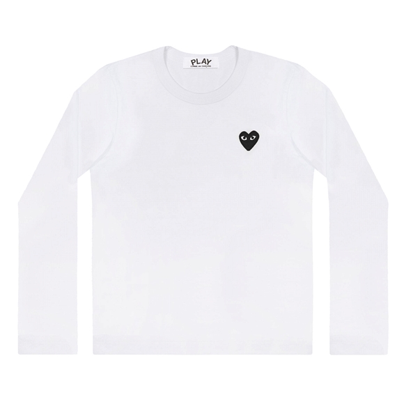 Comme Des Garcons PLAY L/S Basic T-Shirt Black Emblem Long Sleeve Weiß | 24937-MKSD