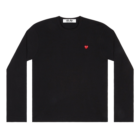 Comme Des Garcons PLAY L/S Basic T-Shirt Small Red Emblem Long Sleeve Schwarz | 90731-HQWK