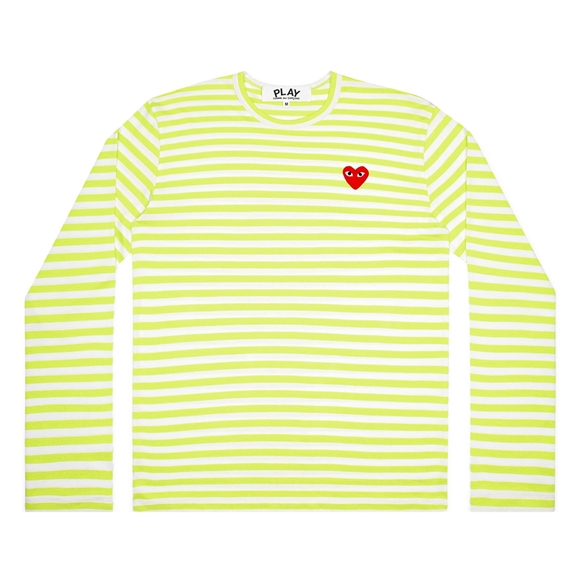 Comme Des Garcons PLAY L/S Coloured Gestreift Red Emblem Spring Series Long Sleeve Grün | 14930-DJLS