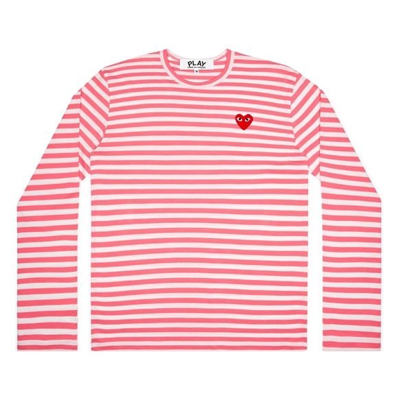 Comme Des Garcons PLAY L/S Coloured Gestreift Red Emblem Spring Series Long Sleeve Rosa | 35798-PHIN