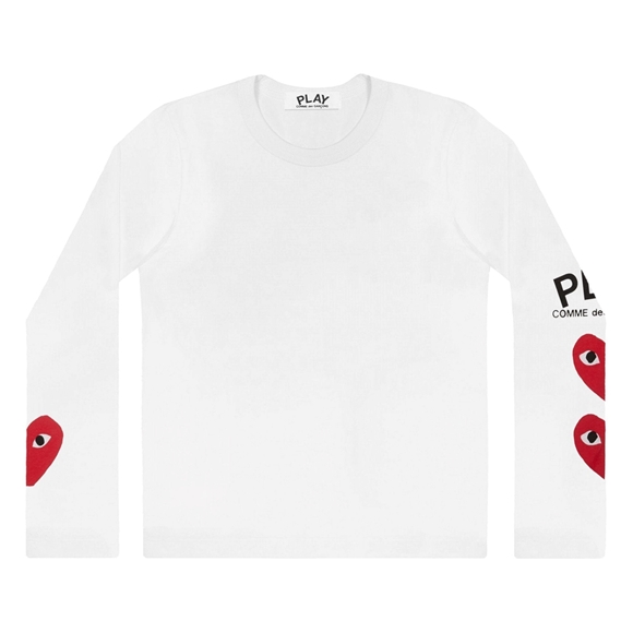 Comme Des Garcons PLAY L/S Printed Logos T-Shirt 59 Long Sleeve Weiß | 76308-XABL