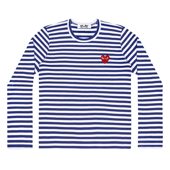 Comme Des Garcons PLAY L/S Stripe T-Shirt Red Emblem Long Sleeve Blau | 98230-LGSZ