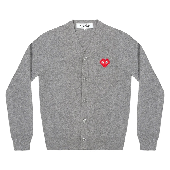 Comme Des Garcons PLAY Men's Cardigan Invader Emblem Strickwaren Grau | 91863-QYON