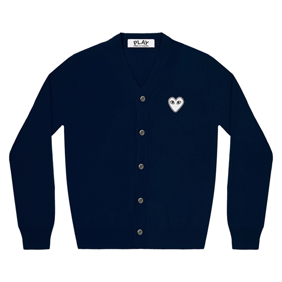 Comme Des Garcons PLAY Men's Cardigan White Heart Strickwaren Navy | 62189-SLEP
