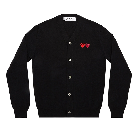 Comme Des Garcons PLAY Men's Cardigan with Double Emblems Strickwaren Schwarz | 58391-EXAJ
