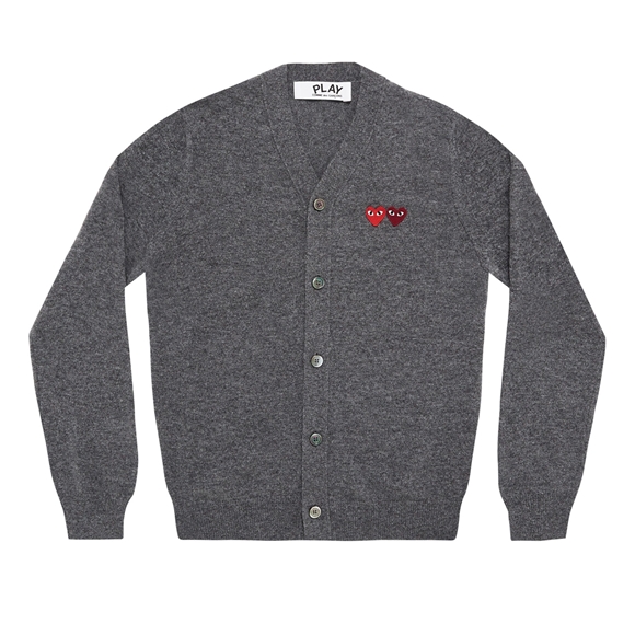 Comme Des Garcons PLAY Men's Cardigan with Double Emblems Strickwaren Grau | 74630-VTBE