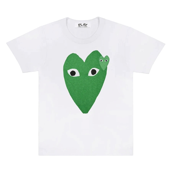 Comme Des Garcons PLAY T-Shirt Large Green Heart and Emblem Short Sleeve Weiß | 97301-MWJS