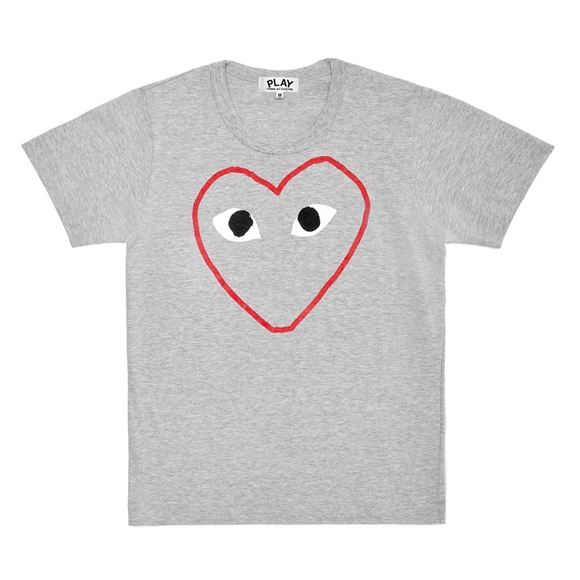 Comme Des Garcons PLAY T-Shirt Red and White Outline Heart Short Sleeve Grau | 98365-ZWNL