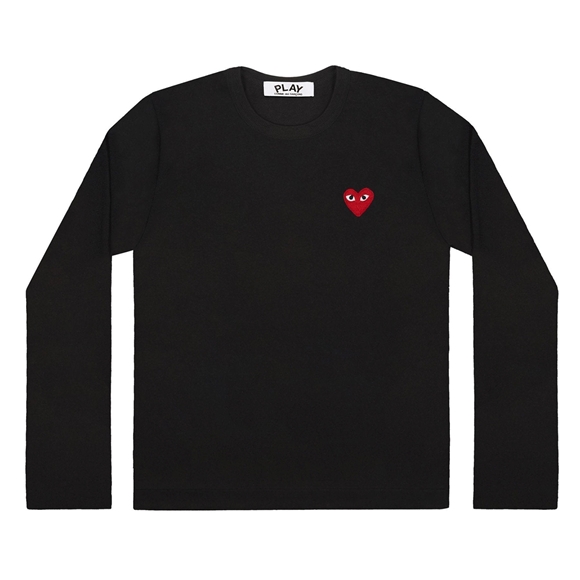Comme Des Garcons Play L/S Basic T-Shirt Red Emblem Long Sleeve Schwarz | 07416-VHLK
