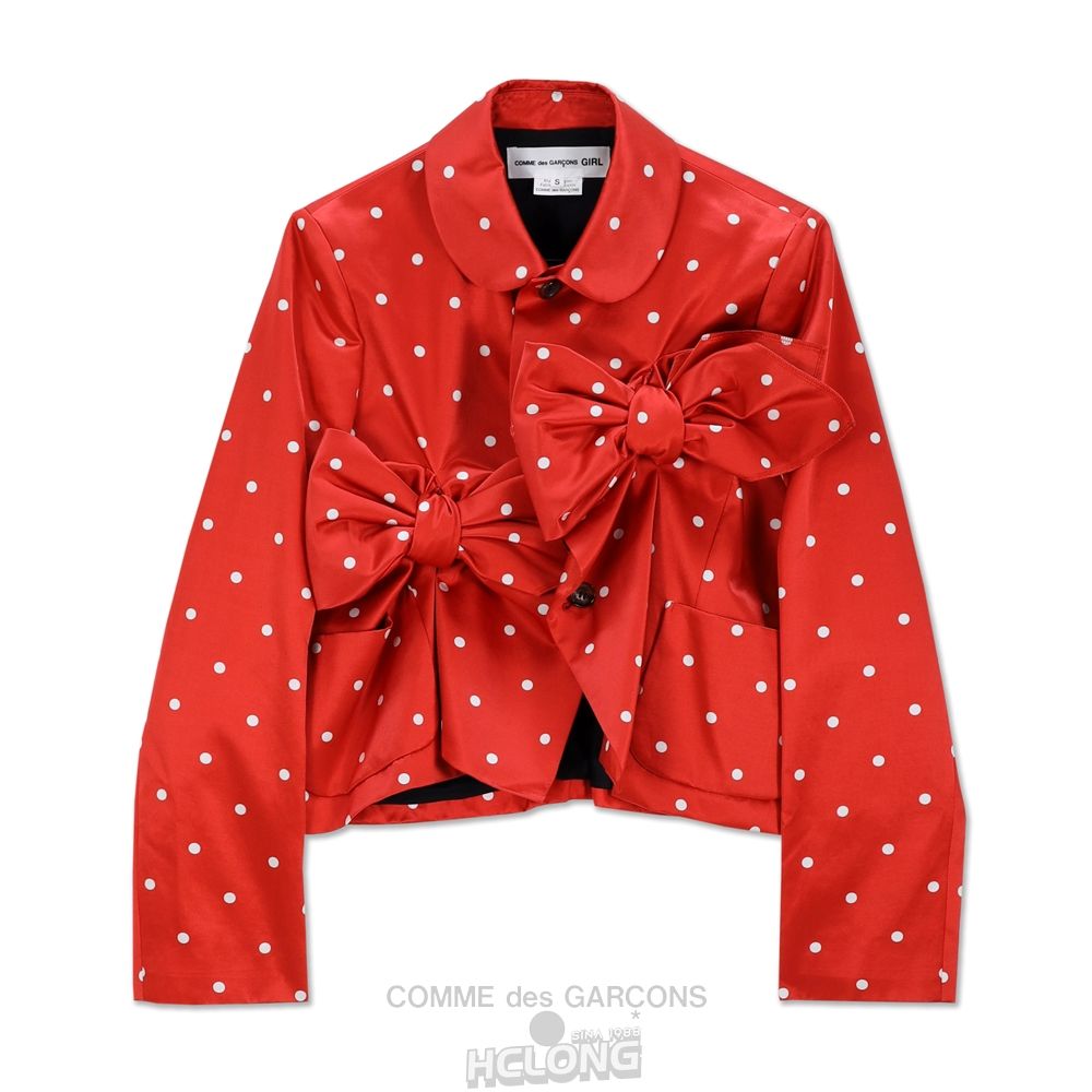 Comme Des Garcons CDG GIRL Baumwoll Silk Satin Dots Printed Bow Jacket Jacket Rot | 91874-ITZP
