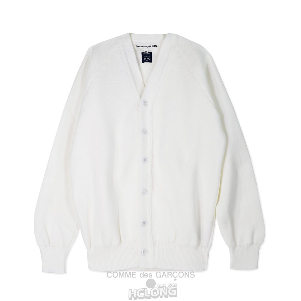 Comme Des Garcons CDG GIRL Lochaven Longline V-Neck White Cardigan Strickwaren Weiß | 69732-XFVT