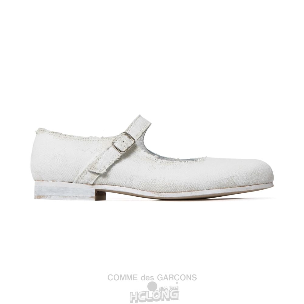Comme Des Garcons CDG GIRL Painted Linen Canvas Mary Jane in White Schuhe Weiß | 38947-ATLX