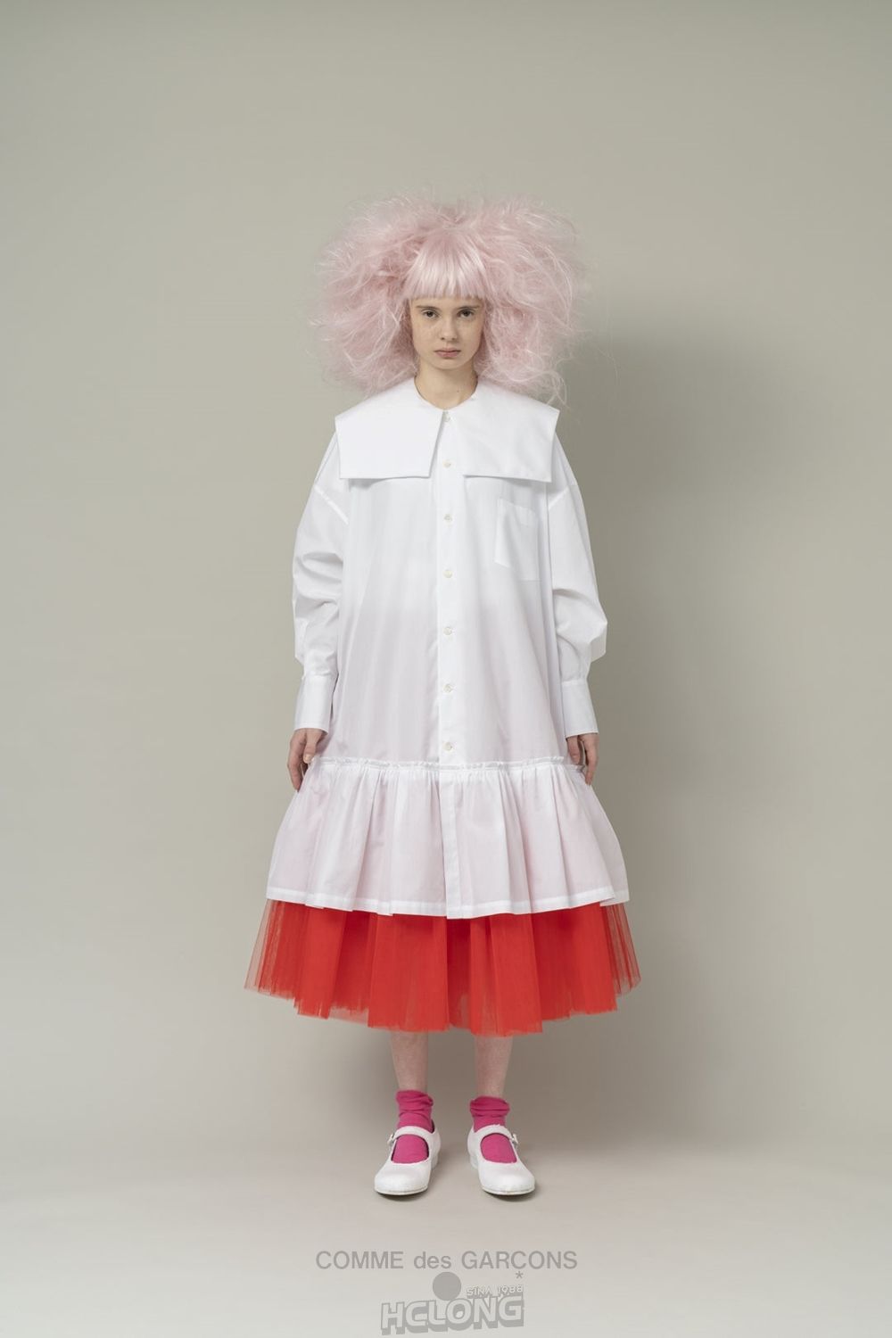 Comme Des Garcons CDG GIRL Painted Linen Canvas Mary Jane in White Schuhe Weiß | 38947-ATLX