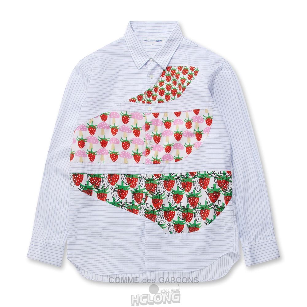 Comme Des Garcons CDG Shirt - Brett Westfall Strawberry Mushroom Gestreift Shirt Oberteile Stripes/Print | 03942-JIZV