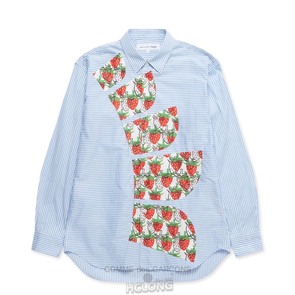 Comme Des Garcons CDG Shirt - Brett Westfall Strawberry Baumwoll Poplin Gestreift Shirt Oberteile Stripes/Print | 59610-YEUI