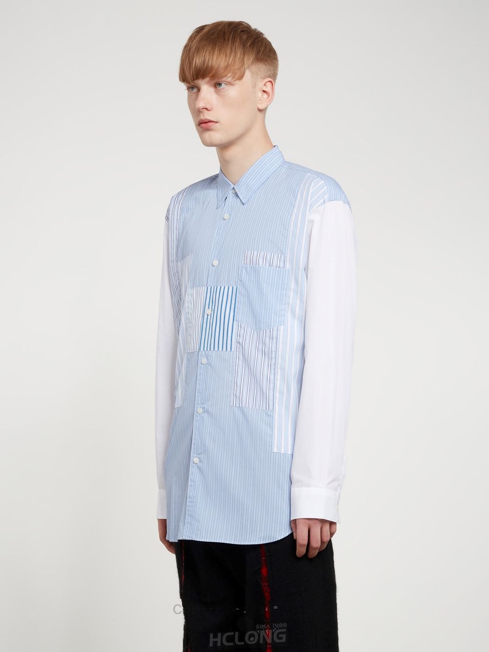 Comme Des Garcons CDG Shirt Forever - Gestreift Patchwork Baumwoll Shirt Oberteile Blue/White | 87914-HLFD