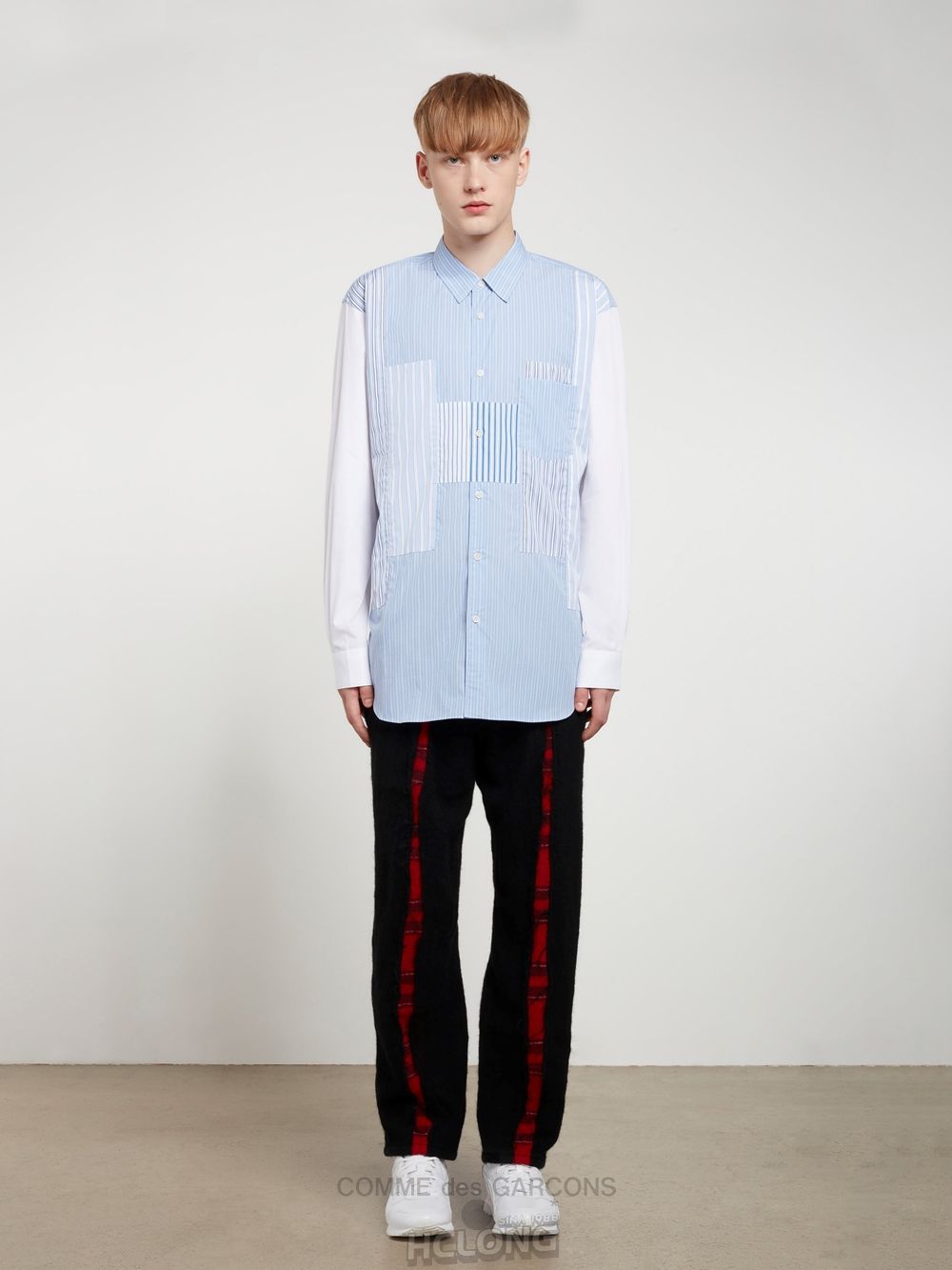 Comme Des Garcons CDG Shirt Forever - Gestreift Patchwork Baumwoll Shirt Oberteile Blue/White | 87914-HLFD
