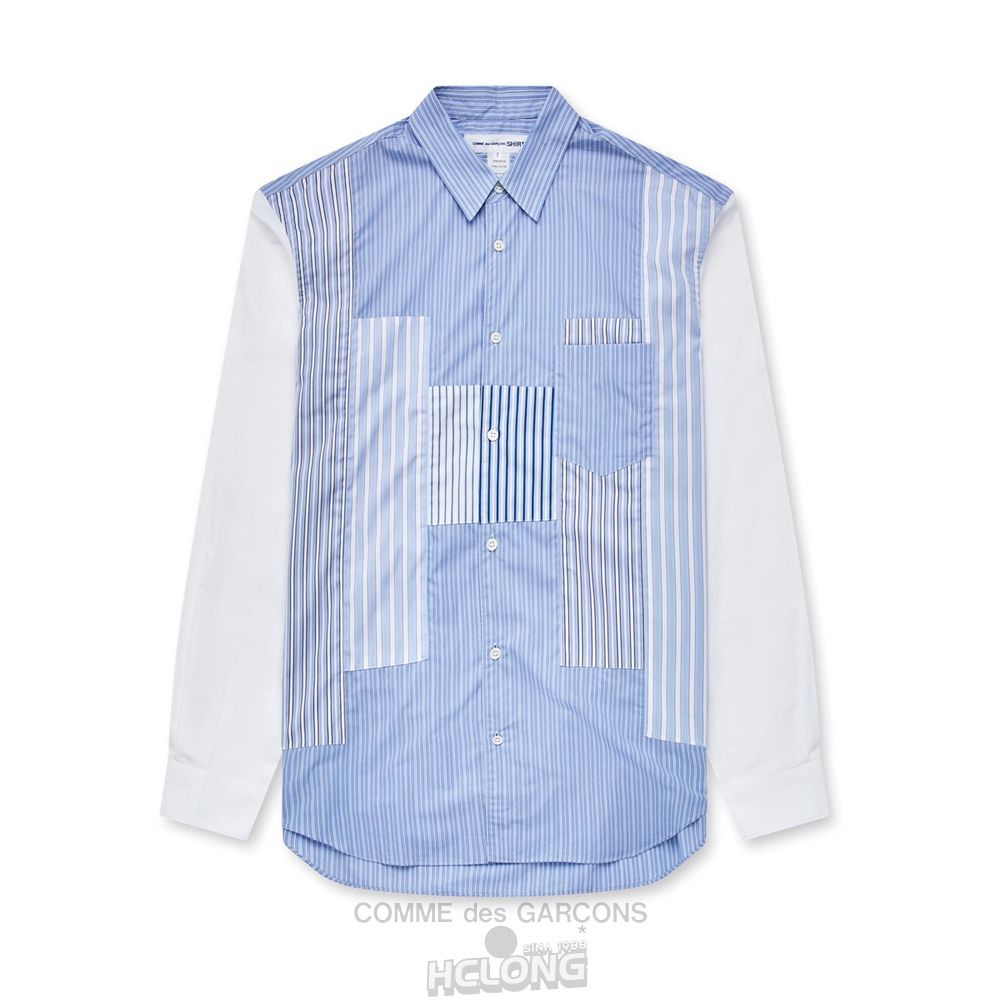 Comme Des Garcons CDG Shirt Forever - Gestreift Patchwork Baumwoll Shirt Oberteile Blue/White | 87914-HLFD
