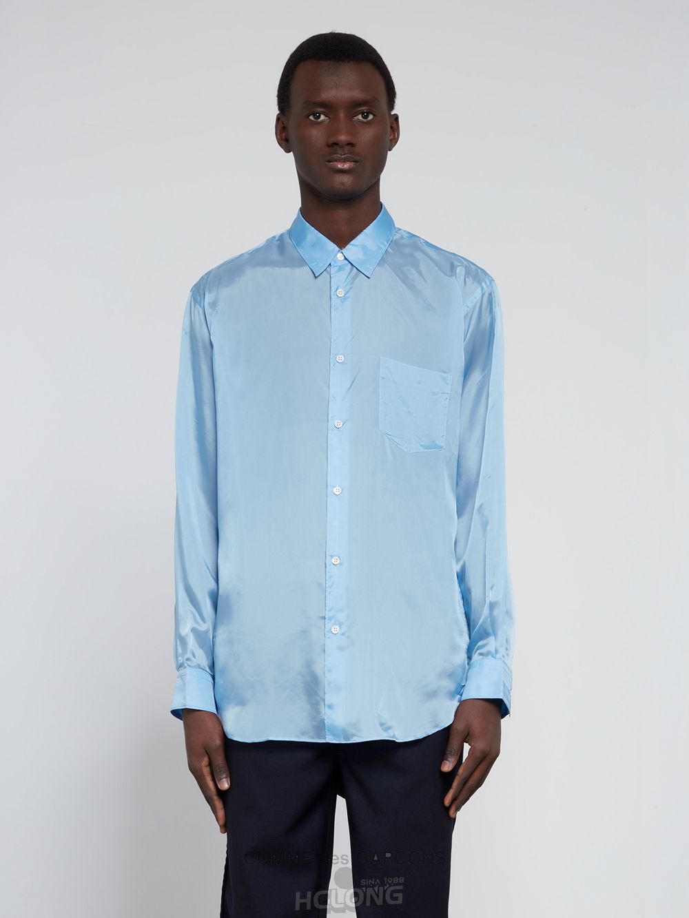 Comme Des Garcons CDG Shirt Forever - Klassische Fit Cupro Shirt Oberteile Blau | 15690-EOBL