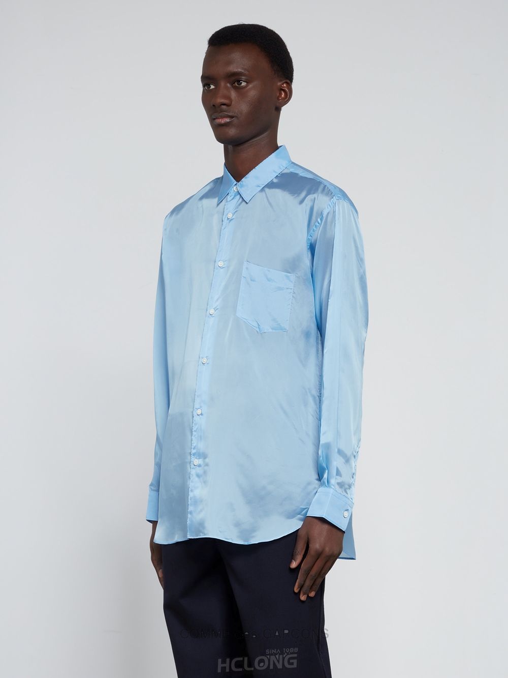 Comme Des Garcons CDG Shirt Forever - Klassische Fit Cupro Shirt Oberteile Blau | 15690-EOBL