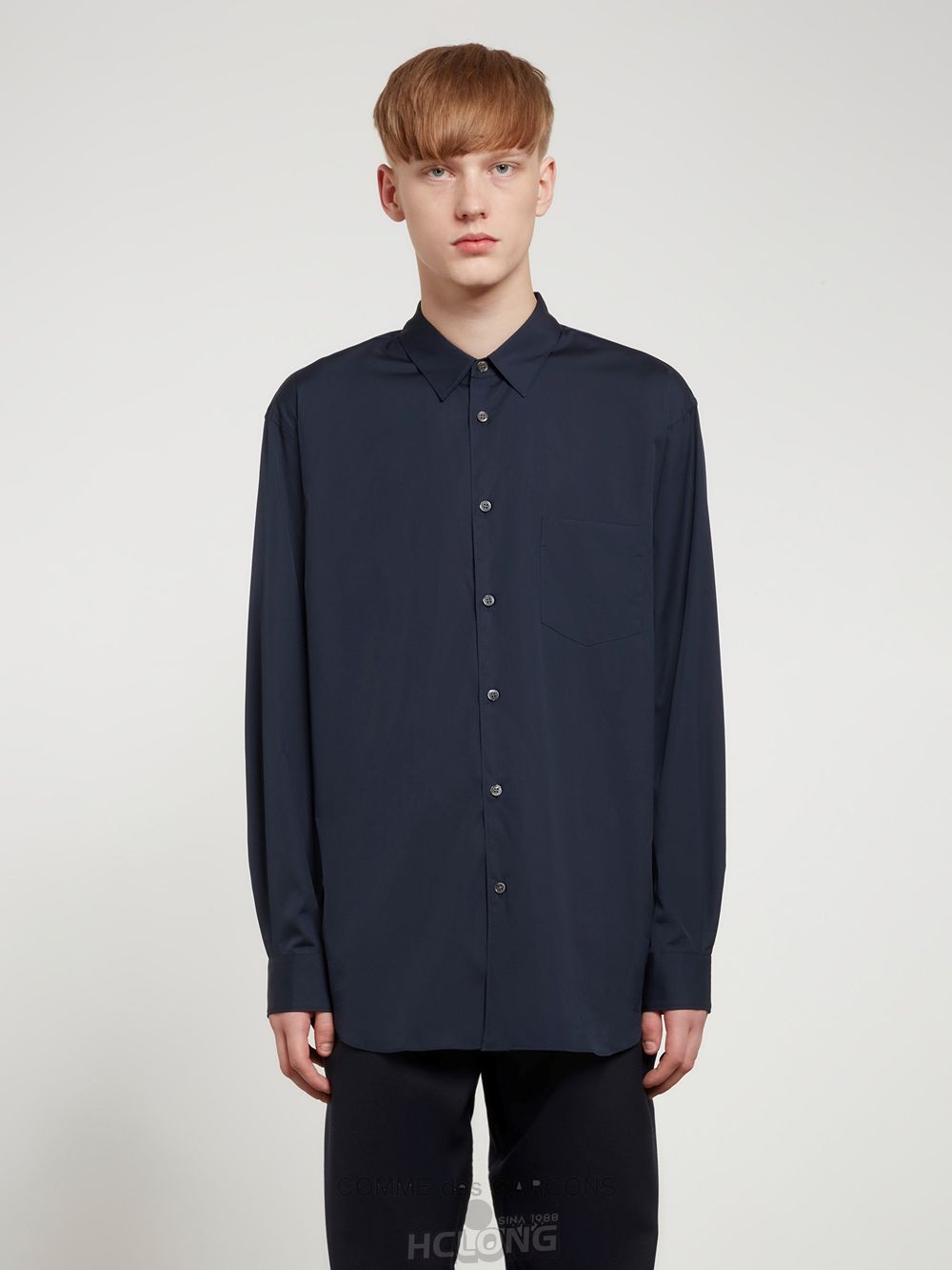 Comme Des Garcons CDG Shirt Forever - Klassische Fit Woven Baumwoll Shirt Oberteile Navy | 34298-LCQJ